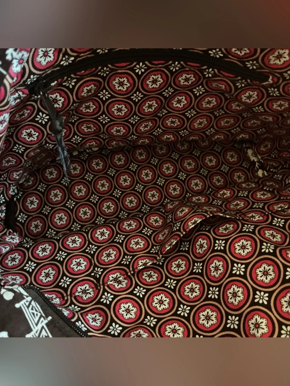 Vera Bradley Imperial Toile Brown Pink Quilted Satchel Shoulder Bag Zip Tote